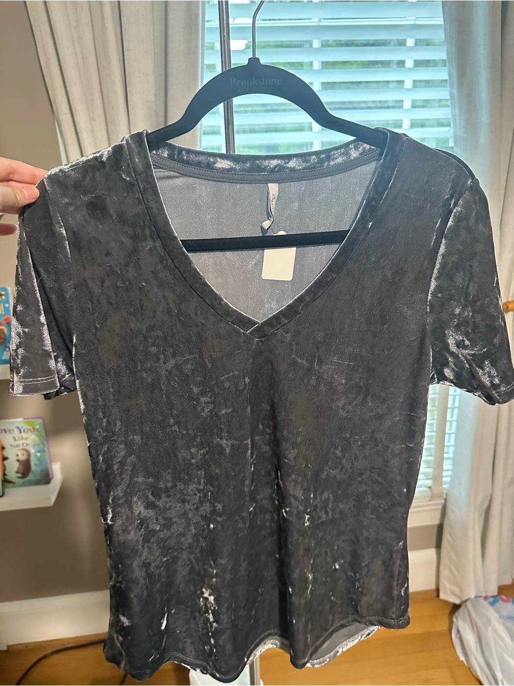 Z Supply Women's Crushed Velvet V-Neck Tee in Charcoal Gray